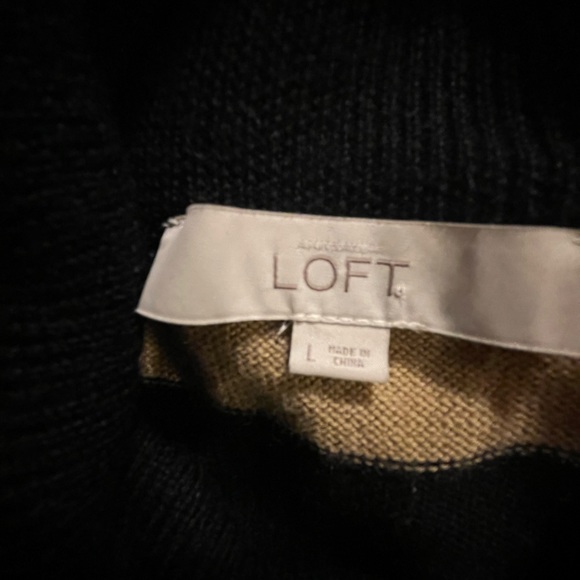 Loft Black & Tan Striped Cowl Neck Merino Wool Blend Sweater Dress L FREE SHIP - Picture 4 of 5